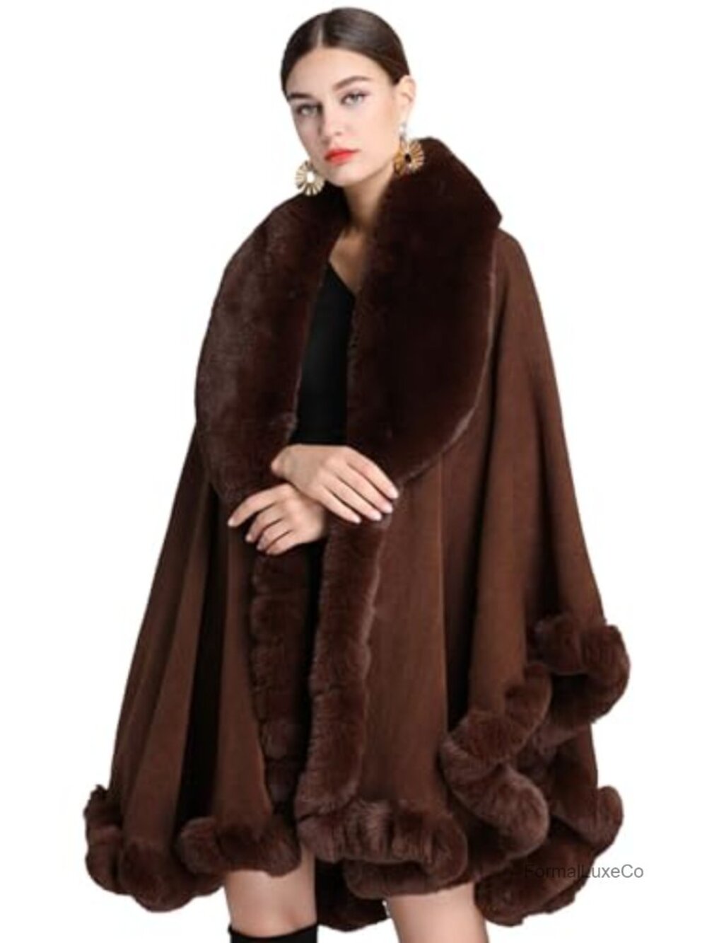 Faux Fur Shawl Wrap Women Winter Knit Poncho Cape Evening Wedding Cover Up